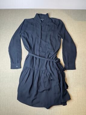 Banana Republic Women’s Size 2 Black Belted Shirt Dress Drop Waist Ruffle